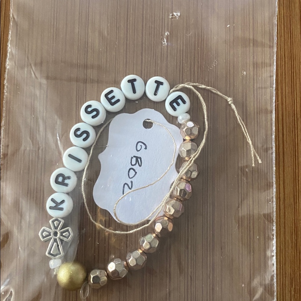 Custom NAME Bracelet with White and Gold Beads Rose Gold set of 2